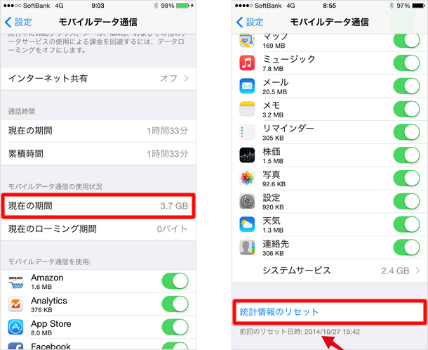 通信 確認 iphone 量